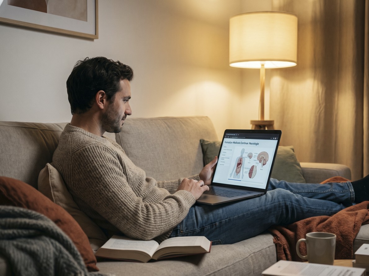 Médecin suivant la formation en ligne le soir